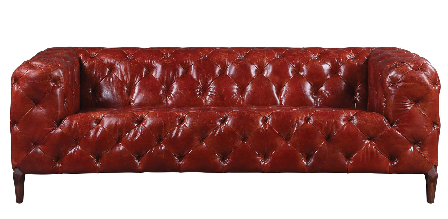 85" Merlot Top Grain Leather Sofa With Black Legs