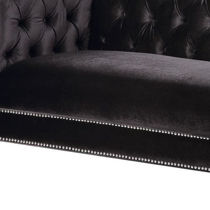 89" Black Velvet Sofa And Toss Pillows With Clear Legs