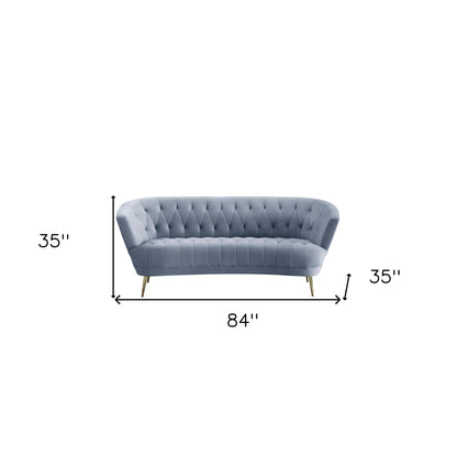 84" Light Gray Velvet Sofa With Gold Legs