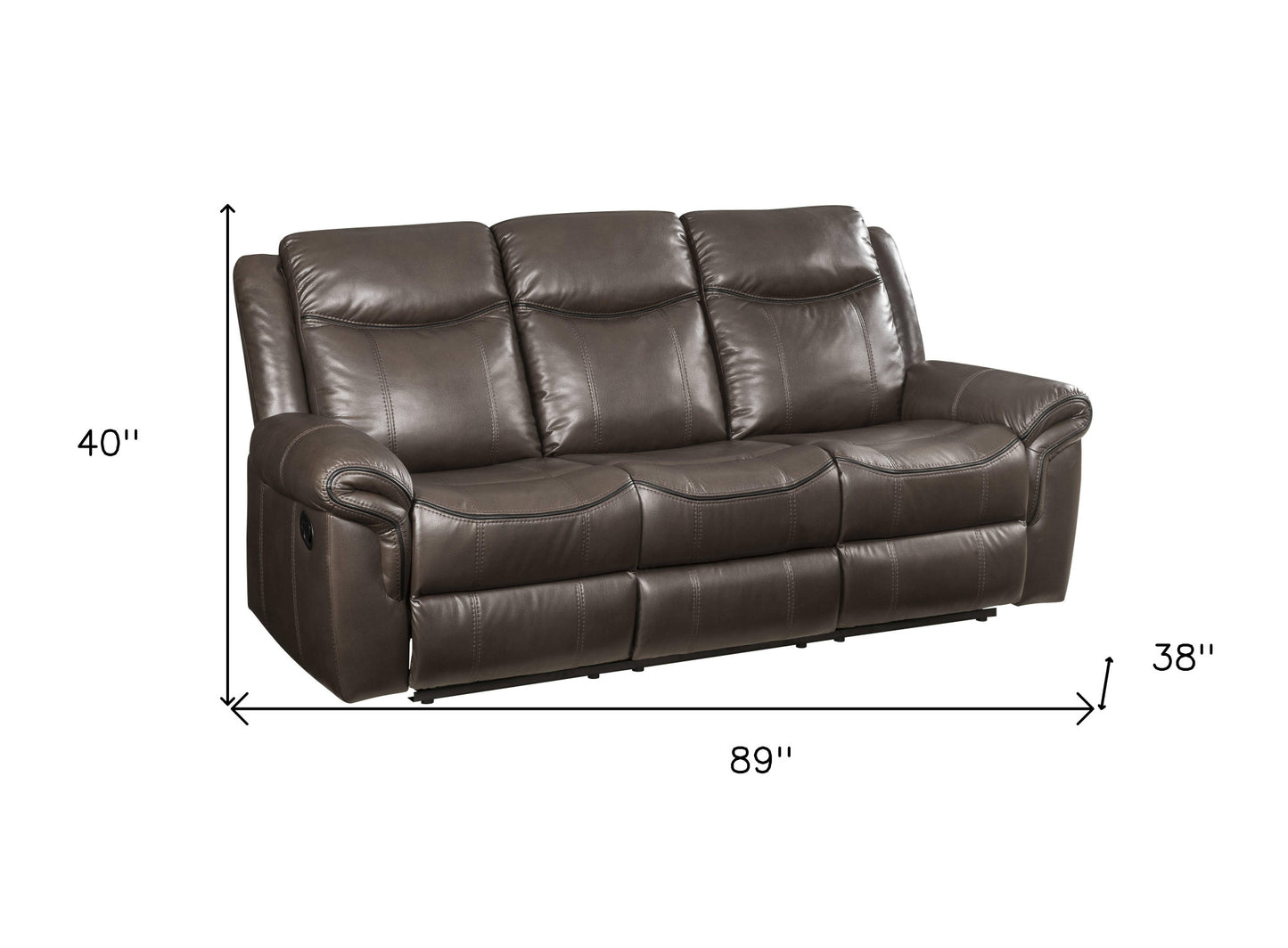 89" Brown Faux Leather Reclining USB Sofa With Black Legs