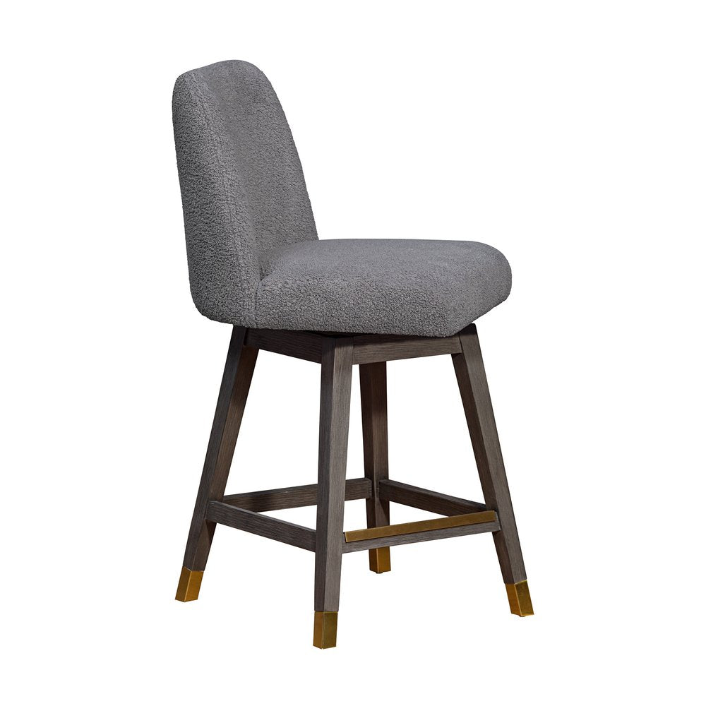 26" Gray Solid Wood Counter Height Swivel Bar Chair