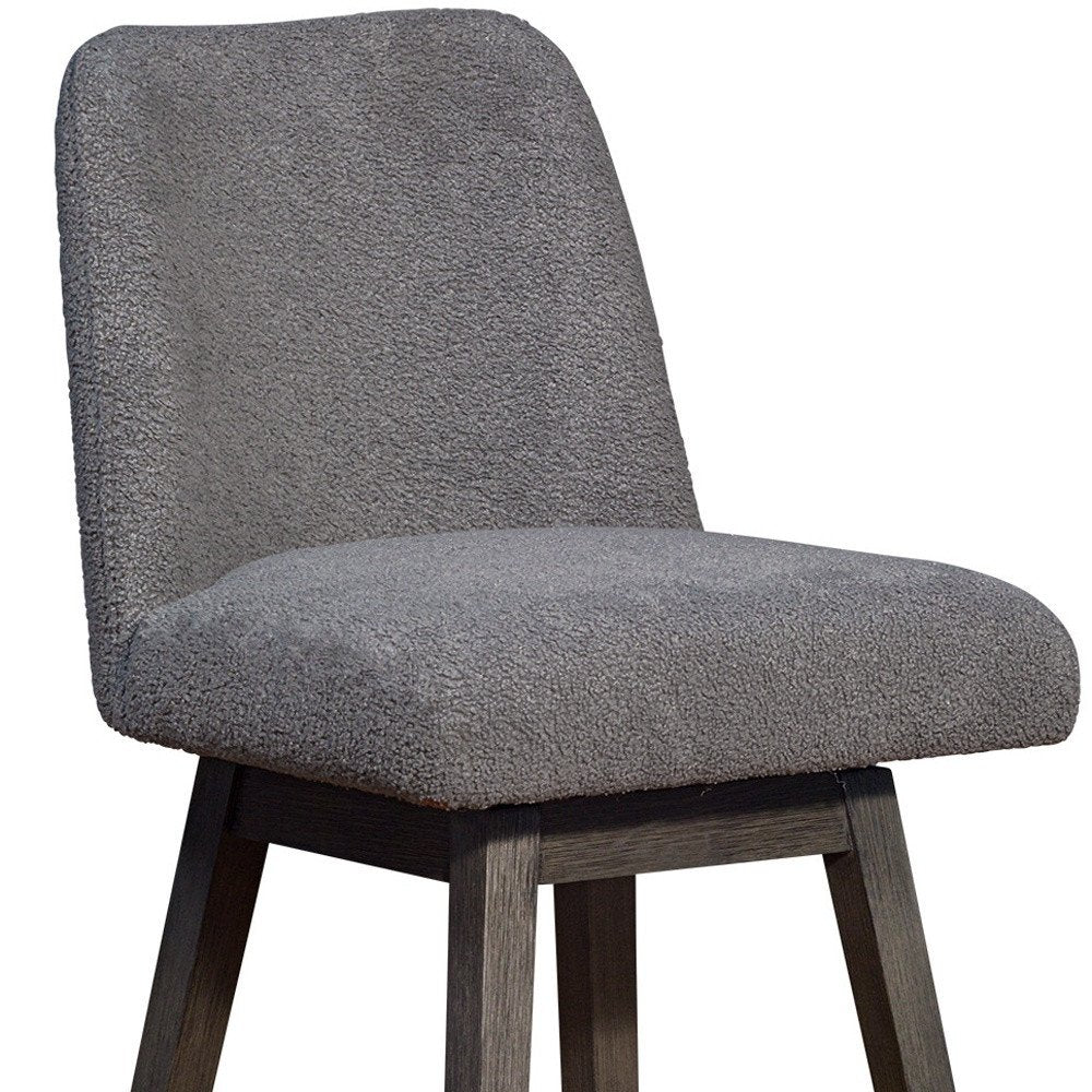 30" Gray Fabric And Solid Wood Bar Height Swivel Bar Chair