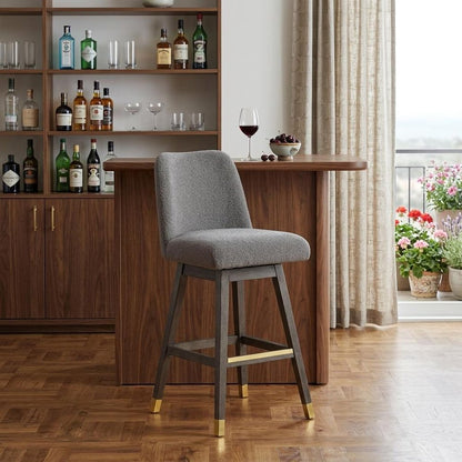 30" Gray Solid Wood Bar Height Swivel Bar Chair