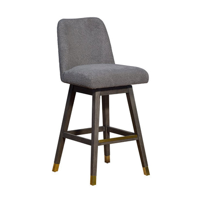 30" Gray Fabric And Solid Wood Bar Height Swivel Bar Chair
