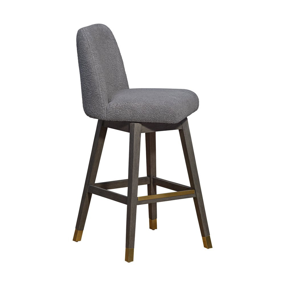 30" Gray Fabric And Solid Wood Bar Height Swivel Bar Chair
