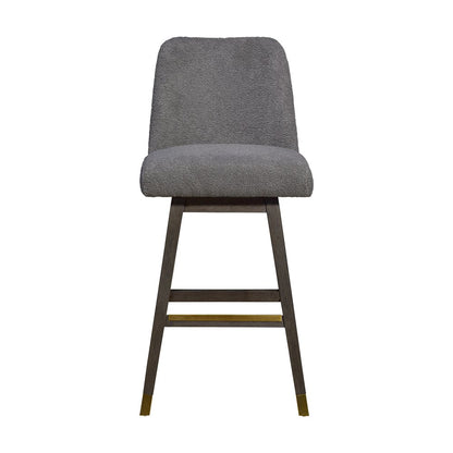 30" Gray Fabric And Solid Wood Bar Height Swivel Bar Chair