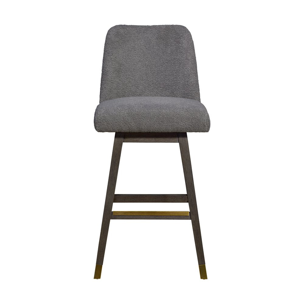 30" Gray Fabric And Solid Wood Bar Height Swivel Bar Chair