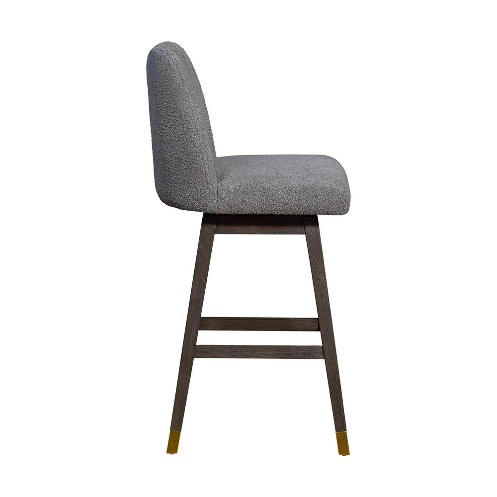 30" Gray Fabric And Solid Wood Bar Height Swivel Bar Chair