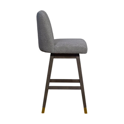 30" Gray Fabric And Solid Wood Bar Height Swivel Bar Chair