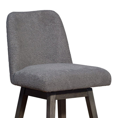 30" Gray Fabric And Solid Wood Bar Height Swivel Bar Chair