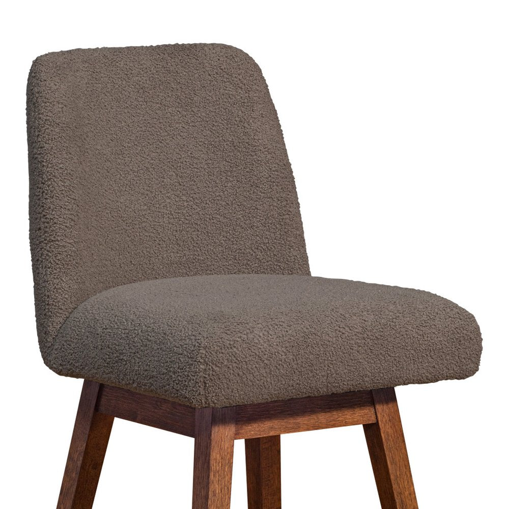 26" Taupe And Brown Fabric And Solid Wood Counter Height Swivel Bar Chair