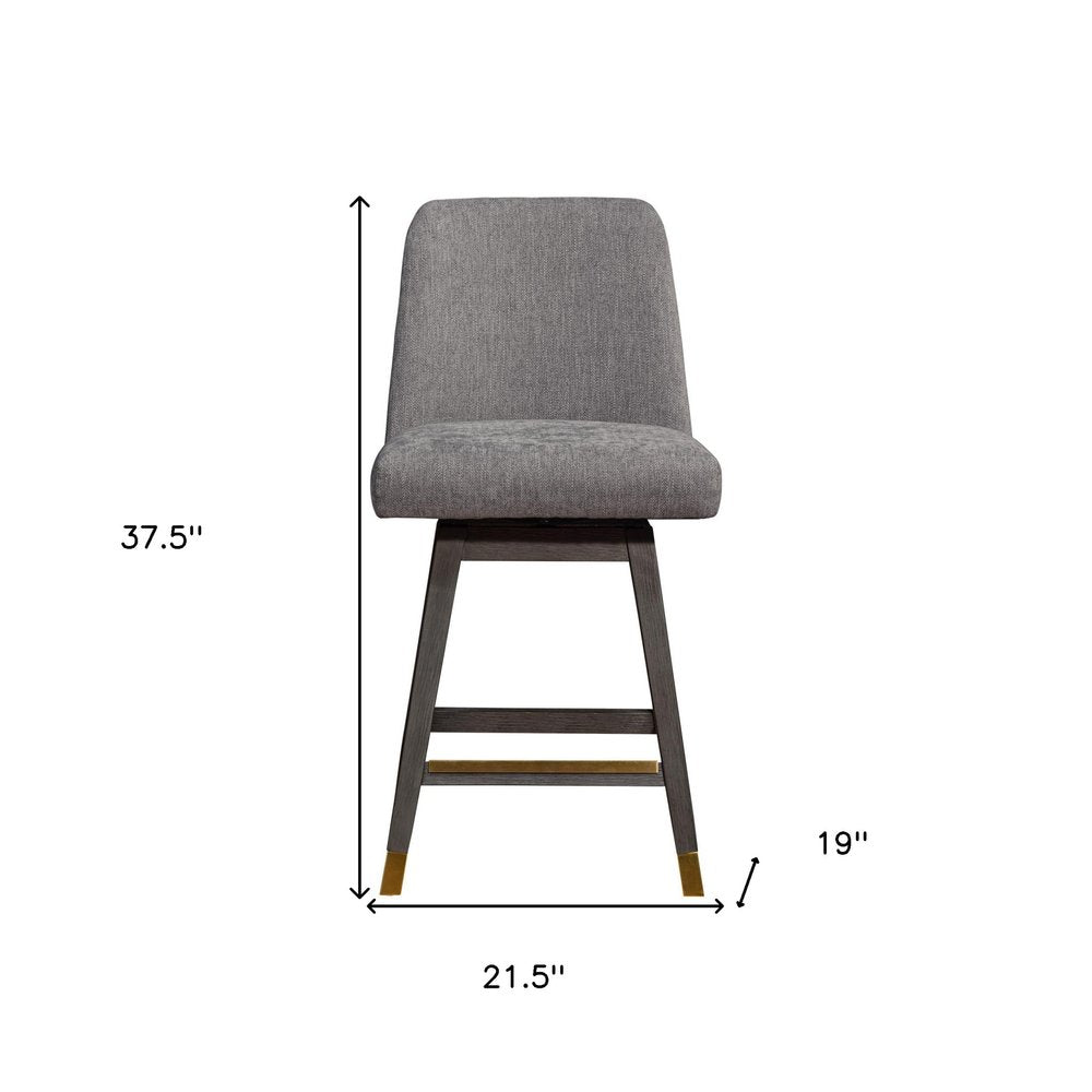 26" Taupe And Gray Fabric And Solid Wood Counter Height Swivel Bar Chair