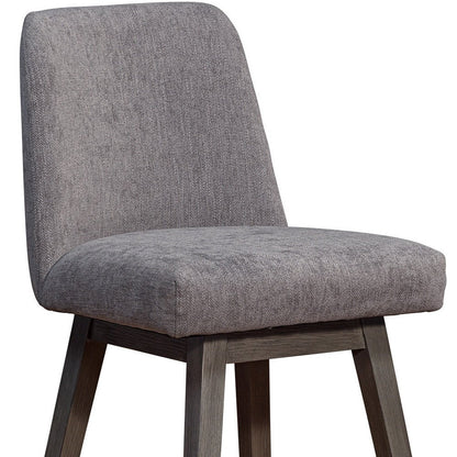 26" Taupe And Gray Fabric And Solid Wood Counter Height Swivel Bar Chair