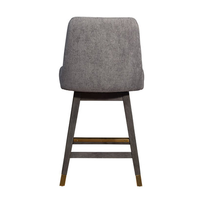 26" Taupe And Gray Fabric And Solid Wood Counter Height Swivel Bar Chair