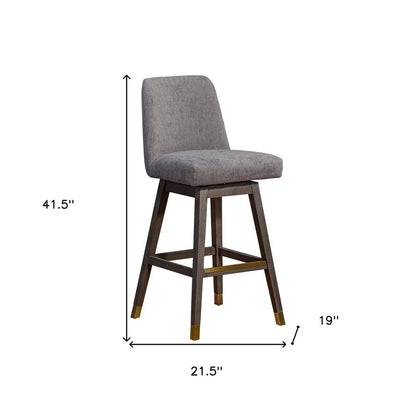 30" Gray and Brown Fabric and Solid Wood Bar Height Swivel Bar Chair