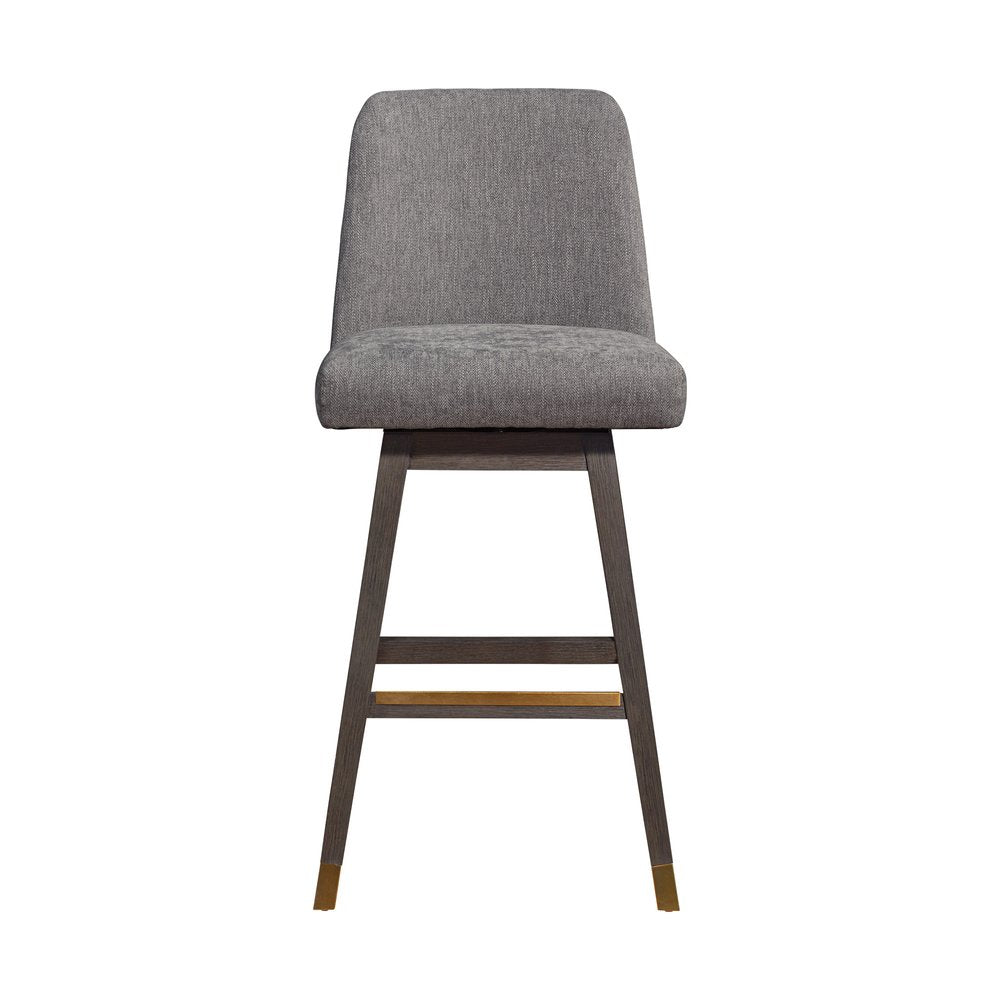 30" Gray and Brown Fabric and Solid Wood Bar Height Swivel Bar Chair