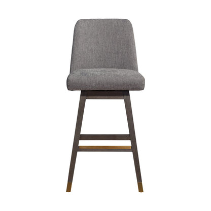30" Gray and Brown Fabric and Solid Wood Bar Height Swivel Bar Chair