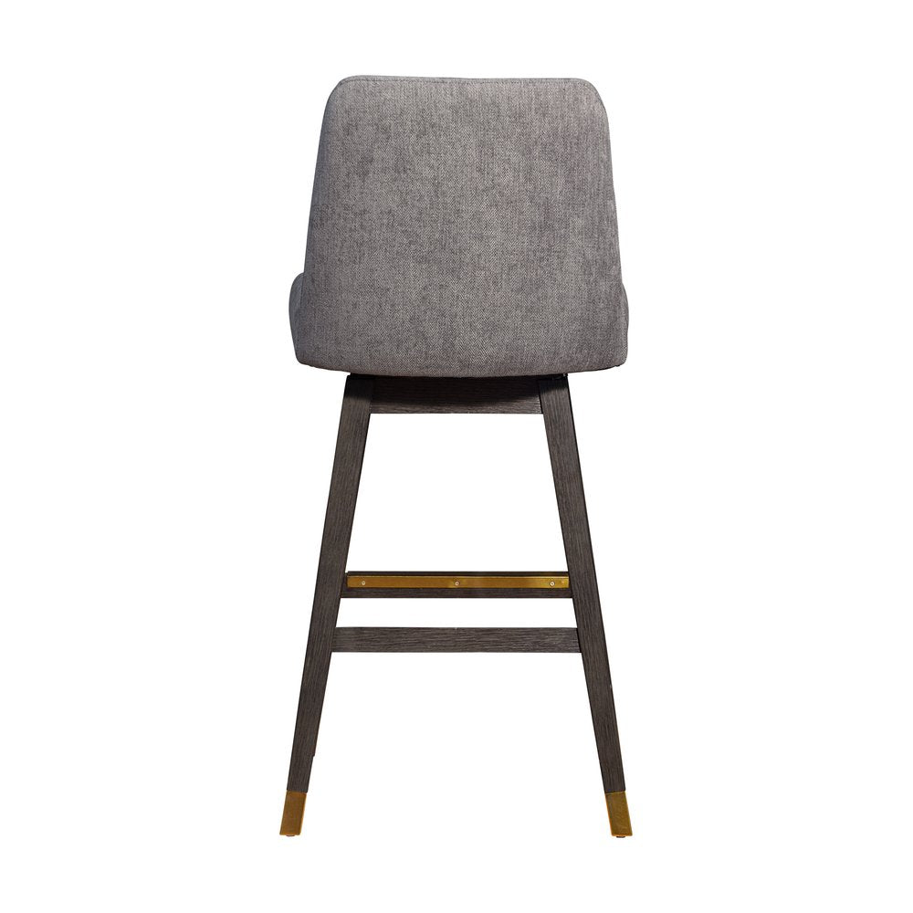 30" Gray and Brown Fabric and Solid Wood Bar Height Swivel Bar Chair