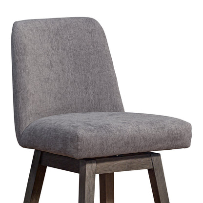 30" Gray And Brown Upholstered And Solid Wood Swivel Bar Chair