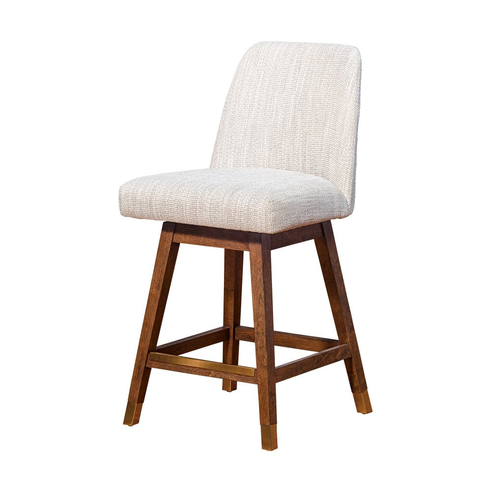 26" Beige And Brown Solid Wood Counter Height Swivel Bar Chair
