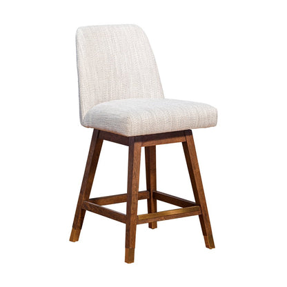 26" Beige And Brown Solid Wood Counter Height Swivel Bar Chair