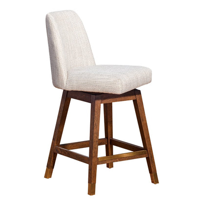 26" Beige And Brown Solid Wood Counter Height Swivel Bar Chair
