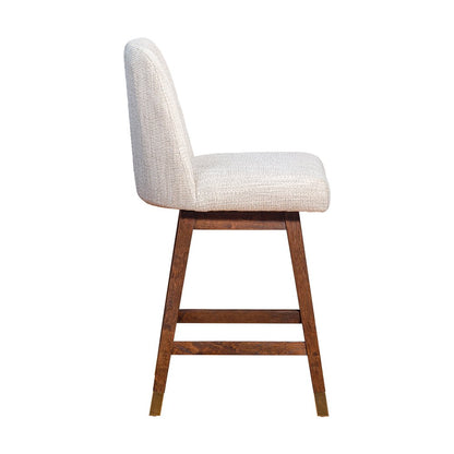 26" Beige And Brown Solid Wood Counter Height Swivel Bar Chair