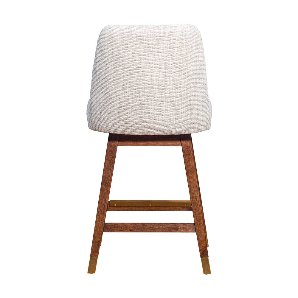 26" Beige And Brown Solid Wood Counter Height Swivel Bar Chair