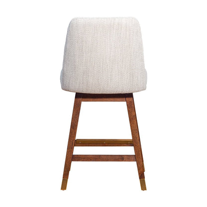 26" Beige And Brown Solid Wood Counter Height Swivel Bar Chair