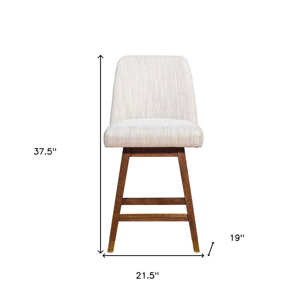 26" Beige And Brown Solid Wood Counter Height Swivel Bar Chair