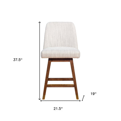 26" Beige And Brown Solid Wood Counter Height Swivel Bar Chair