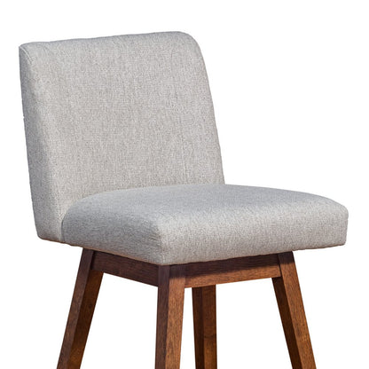 26" Taupe And Brown Fabric And Solid Wood Counter Height Swivel Bar Chair