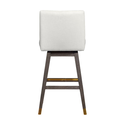 30" Pearl and Gray Upholstered and Solid Wood Bar Height Swivel Bar Chair