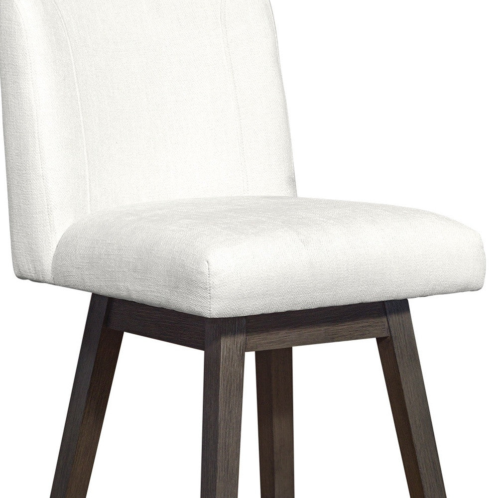 30" Pearl And Gray Upholstered And Solid Wood Swivel Bar Height Bar Chair