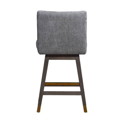 26" Gray and Brown Solid Wood Counter Height Swivel Bar Chair