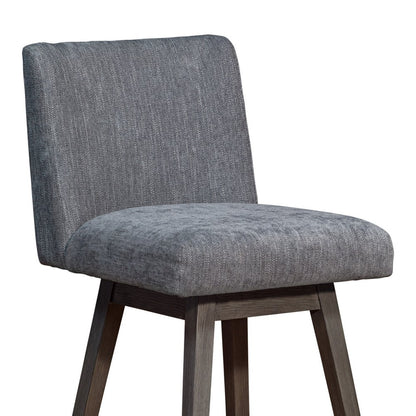 26" Gray And Brown Fabric And Solid Wood Counter Height Swivel Bar Chair