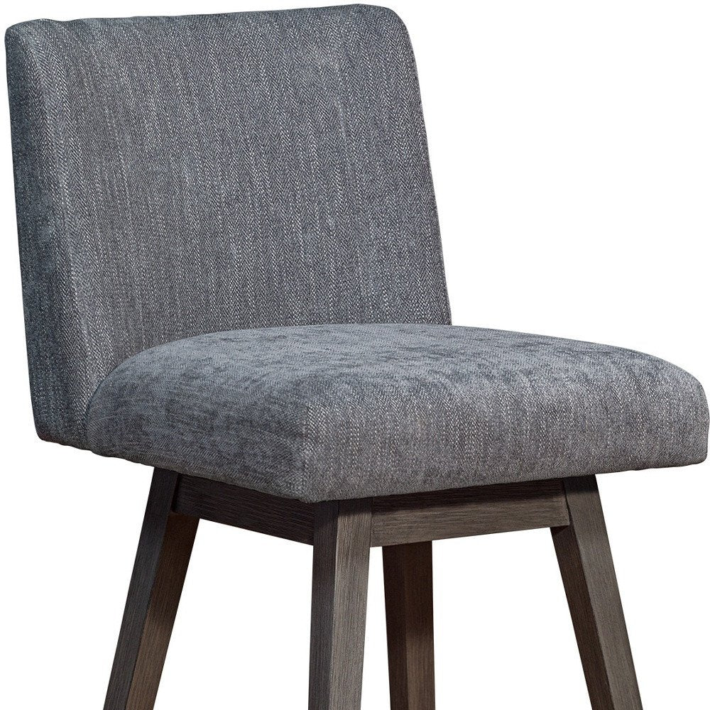 26" Gray And Brown Fabric And Solid Wood Counter Height Swivel Bar Chair