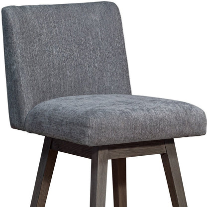 26" Gray And Brown Fabric And Solid Wood Counter Height Swivel Bar Chair