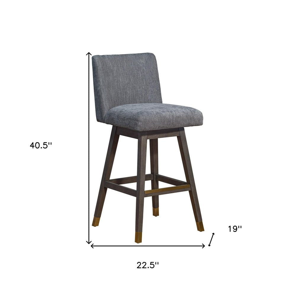 30" Gray and Brown Solid Wood Bar Height Swivel Bar Chair