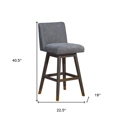 30" Gray and Brown Solid Wood Bar Height Swivel Bar Chair