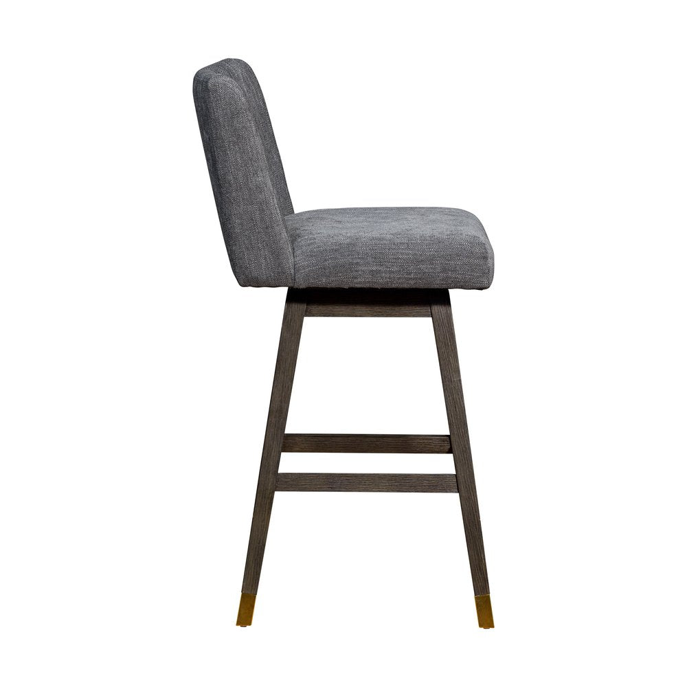 30" Gray and Brown Solid Wood Bar Height Swivel Bar Chair