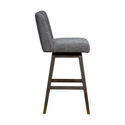 30" Gray and Brown Solid Wood Bar Height Swivel Bar Chair