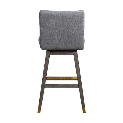 30" Gray and Brown Solid Wood Bar Height Swivel Bar Chair