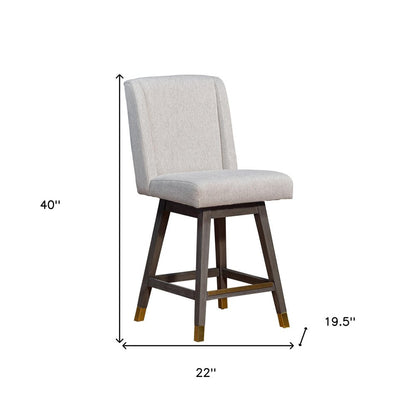 Taupe and Gray Solid Wood Counter Height Swivel Bar Chair
