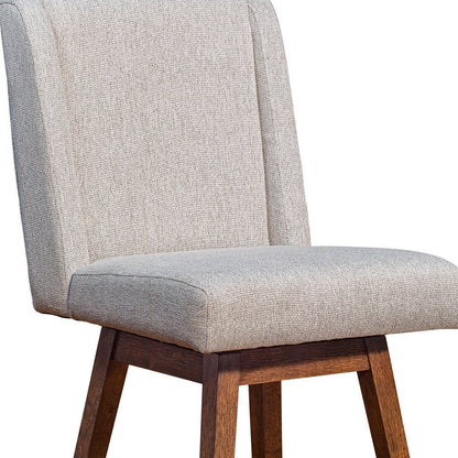 26" Taupe And Brown Fabric And Solid Wood Swivel Bar Chair
