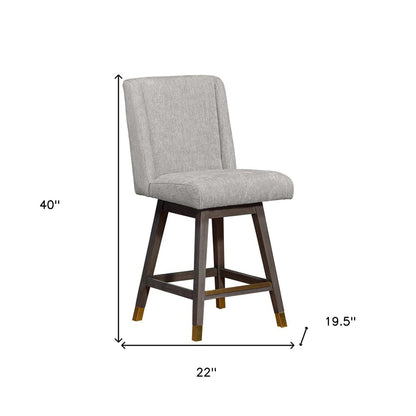 26" Brown And Gray Fabric And Solid Wood Counter Height Swivel Bar Chair