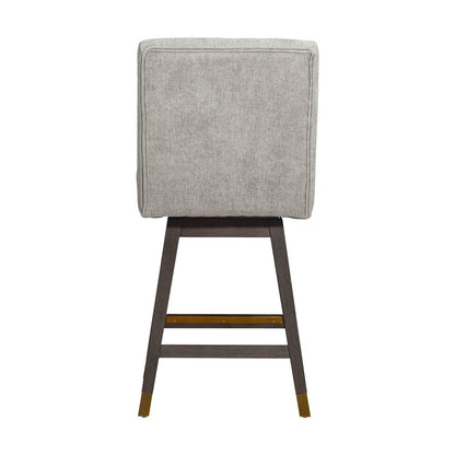 26" Brown And Gray Fabric And Solid Wood Counter Height Swivel Bar Chair