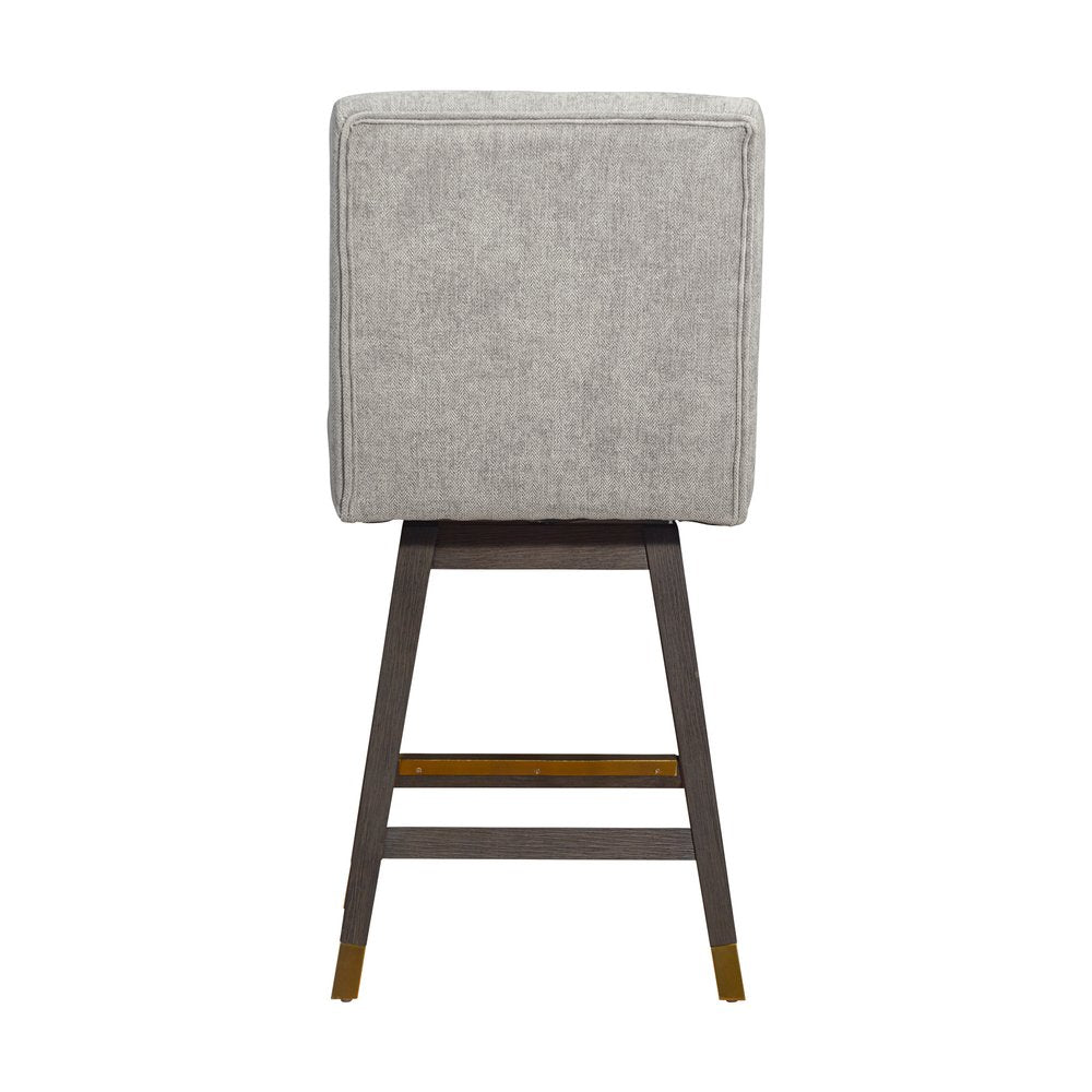 26" Brown And Gray Fabric And Solid Wood Counter Height Swivel Bar Chair