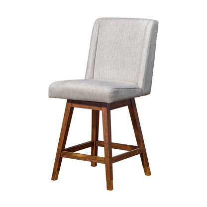 26" Beige And Brown Fabric And Solid Wood Counter Height Swivel Bar Chair