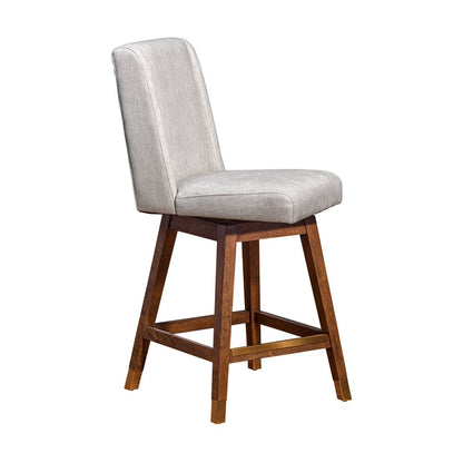 26" Beige And Brown Fabric And Solid Wood Counter Height Swivel Bar Chair